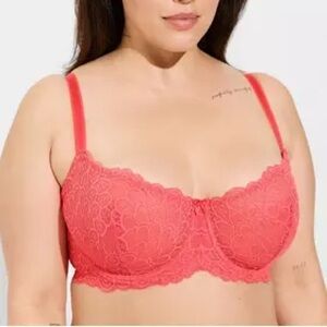 Torrid curve coral floral lace unlined Balconette bra size 40 D new